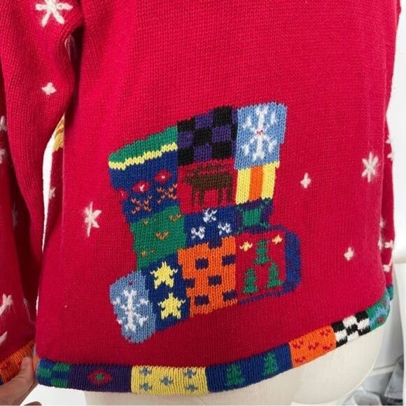 Design Options Phillip Jane Gordon Cardigan Holiday Snowman Patchwork Medium VTG - Picture 6 of 16